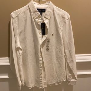 WHITE POLO LONG SLEEVE BUTTON UP